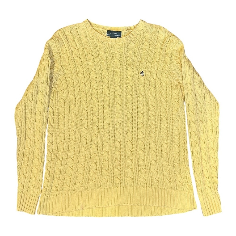 Vintage Lauren Ralph Lauren LRL Cable Knit Crewneck Sweater Yellow Men’s Small